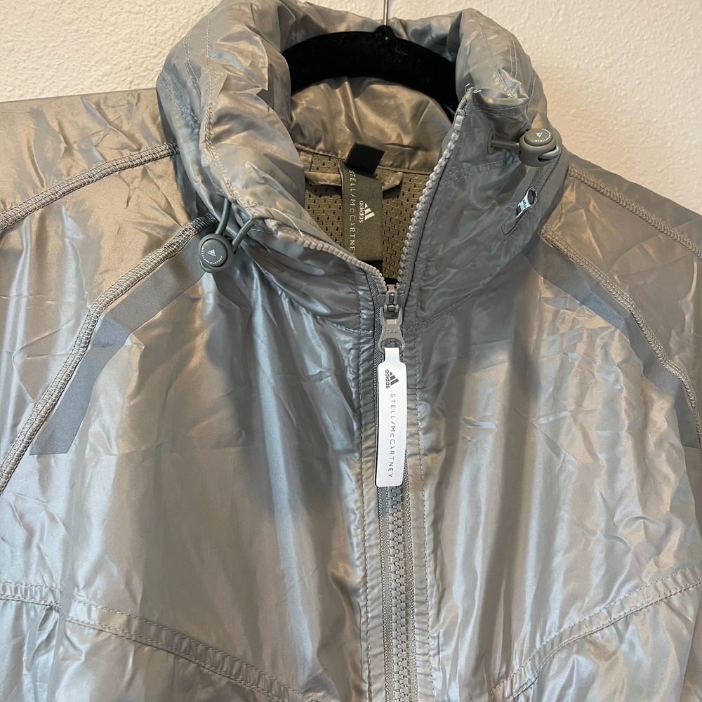 Adidas by Stella McCartney Metallic Silver Ruched Windbreaker Jacket Large L - Picture 7 of 14